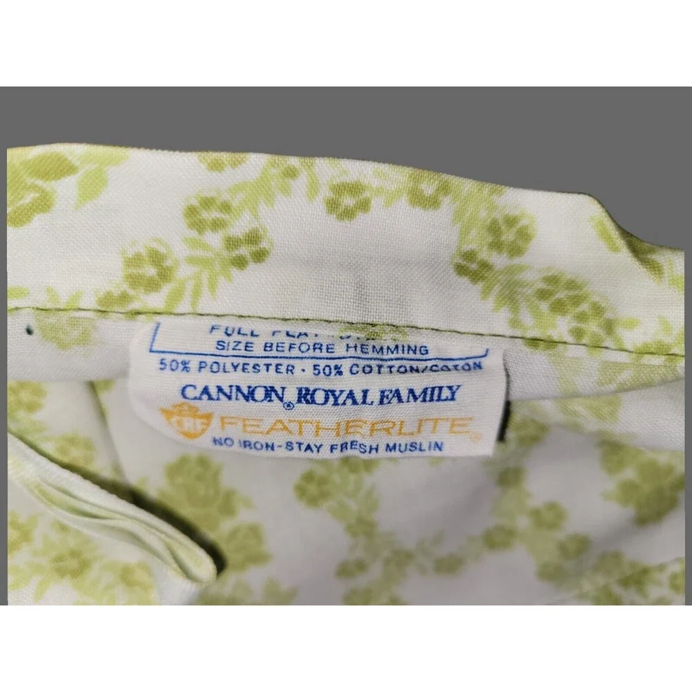 Vtg 70s Cannon Royal Family Flat Sheet Full Size Avocado Green Groovy Abstract